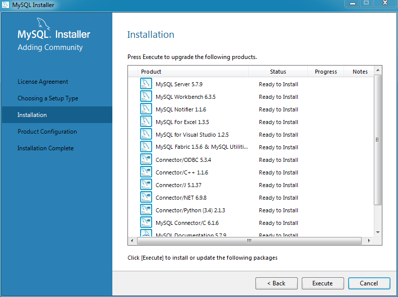 MySQL Installer - Installation Progress